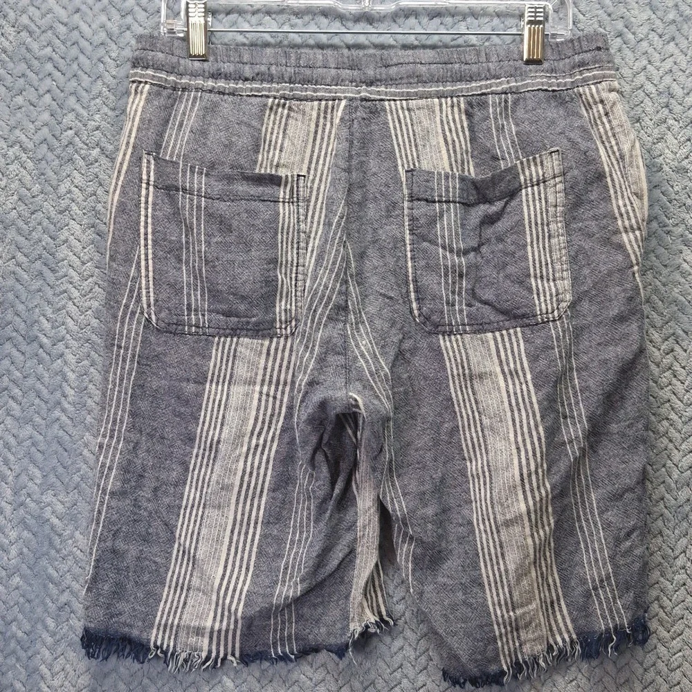 Old Navy Mens Linen Blend Striped Shorts Navy Blue White Frayed Hem M 381876-00